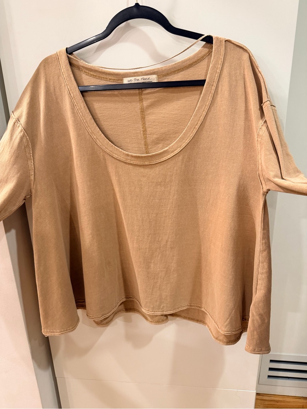 We The Free Free People Tan Oversized Scoop Neck Tunic Top Size L NWOT